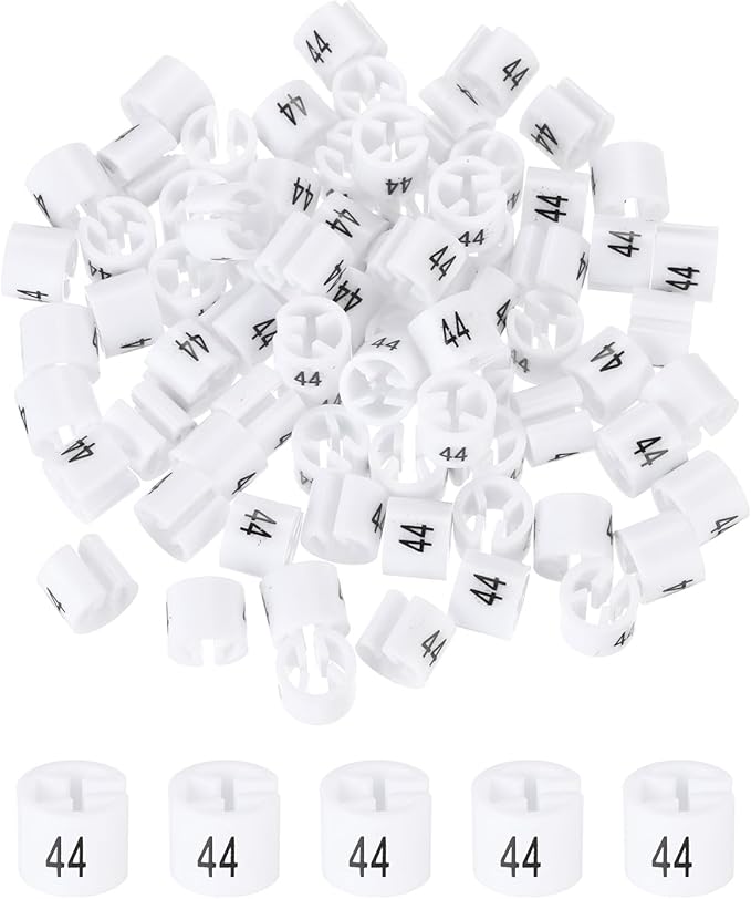 MECCANIXITY Clothes Hanger Marker Colored Hanger Sizer Garment Markers Tag (Number 44, White) for Garment Clothing Color Coding, Pack of 100 Pcs