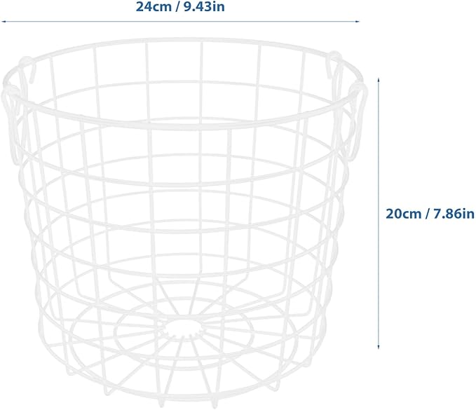 Luxshiny Iron Wire Utility Storage Basket, Laundry Basket Hamper Metal Clothes Basket with Handles Grocery Basket Trash Can for Kitchen Bathroom Laundry Room White