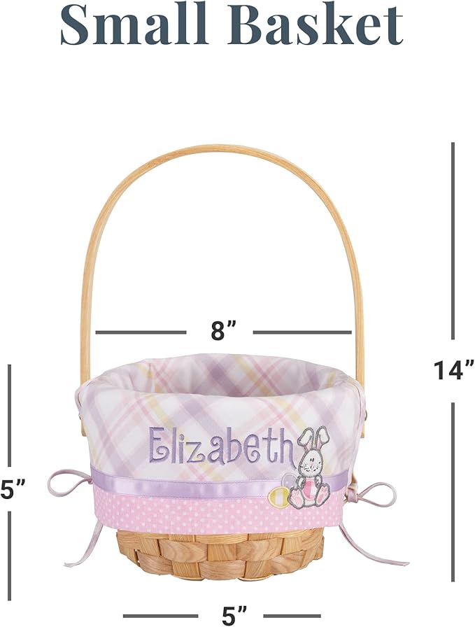 Let's Make Memories Personalized Easter Basket for Kids - For Boys - For Girls - Embroidered Name - Create Your Own - Fillable - Wicker - Easter Basket Stuffers - Small - Pink Lots Of Bunnies