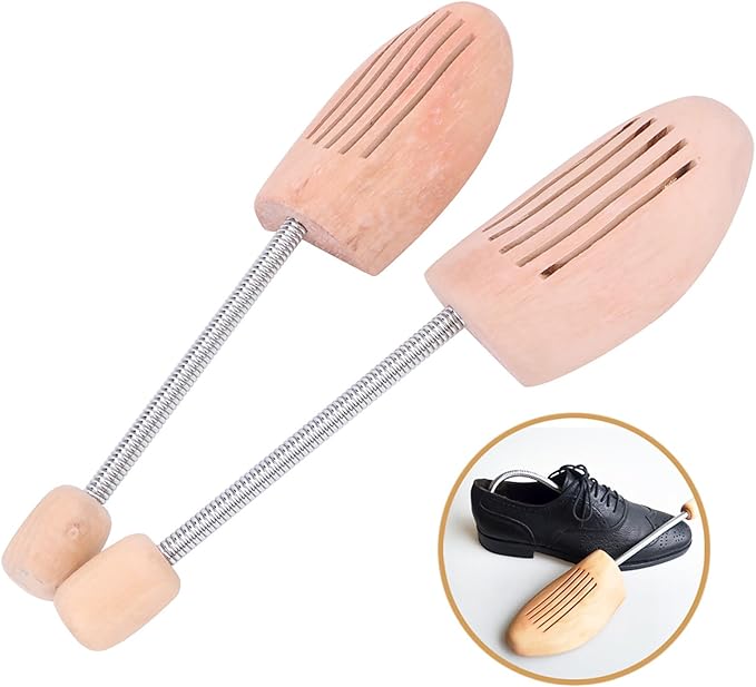 2Pcs Shoe Tree for Men Women, Wood Shoe Tree Stretcher Shaper with Spring Column, Lightweight Wooden Shoe Stretchers(41-42)