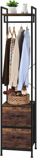 smusei Garment Rack 3 Tiers Clothes Rack Heavy Duty with Fabric Drawers and Storage Shelves Freestanding Closet Organizer Stand Small Coat Rack for Bedroom Entryway Living Room