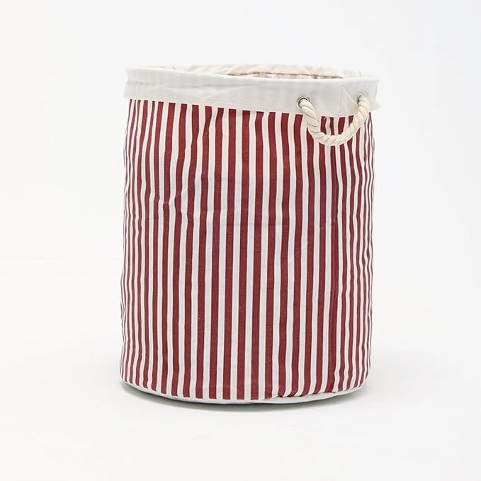 Large Storage Laundry Hamper Basket 62L with Handles, Waterproof, Freestanding, Collapsible Laundry Hamper, Classic Stripes Pattern, Red Color-Dirty Clothes Toy Organizer Bins