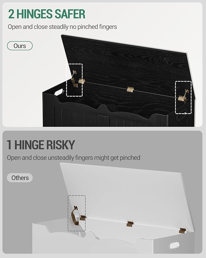 43.3" Storage Chest, Extra Large Storage Bench Trunk with 2 Hinges, Wooden Box, Lift-Top Chest Organizer, Shoe Bench for Entryway, Bedroom, Living Room, Black SB25504X