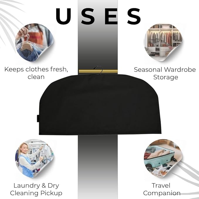 Shoulder Covers for Clothes - Breathable Garment Dust Covers Protectors for Suit, Coats, Jackets, Dress Closet Storage (Black, Set of 5)