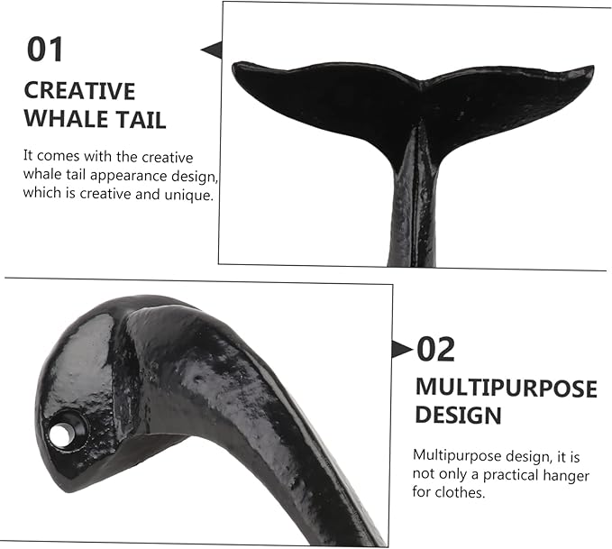 2pcs Whale Tail Wall Hooks Creative Decorative Storage Hook for Indoor Use for Clothes Bags and Sundries Compact Iron Wall-Mounted Hanger for Bedroom Bathroom Living Room