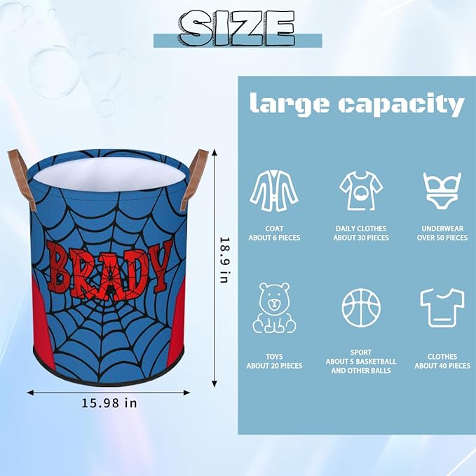 Spider Wed Personalized-Laundry-Hamper-Basket for Kids Custom Name Collapsible Storage Organizer Bin Dirty Clothes Toys Hamper for Boys Nursery in Laundry, Bedroom, Bathroom Wed-4