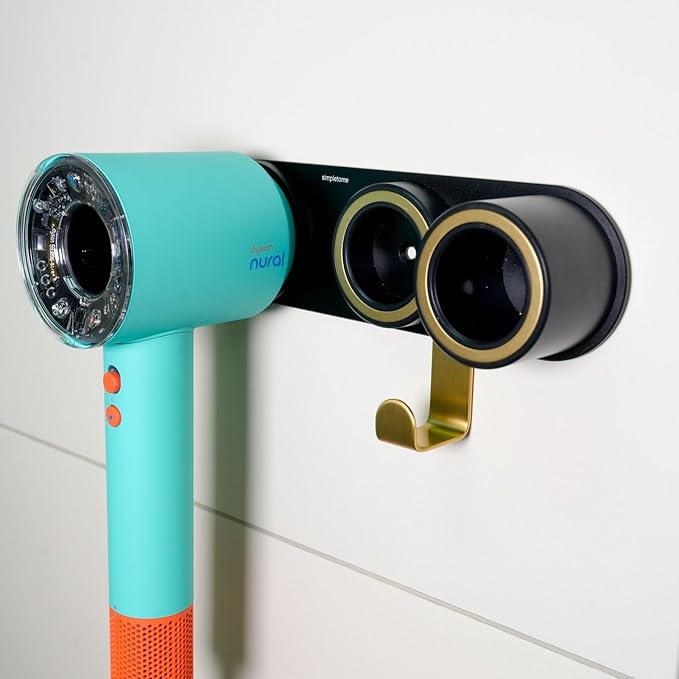 simpletome Hair Dryer Holder Wall Mount for All Magnetic High Speed Blow Dryer with Plug Cord Organizer Hook (Aluminum Alloy, Black)