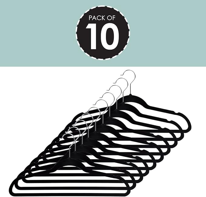 10 PACK VELVET HANGER BLACK