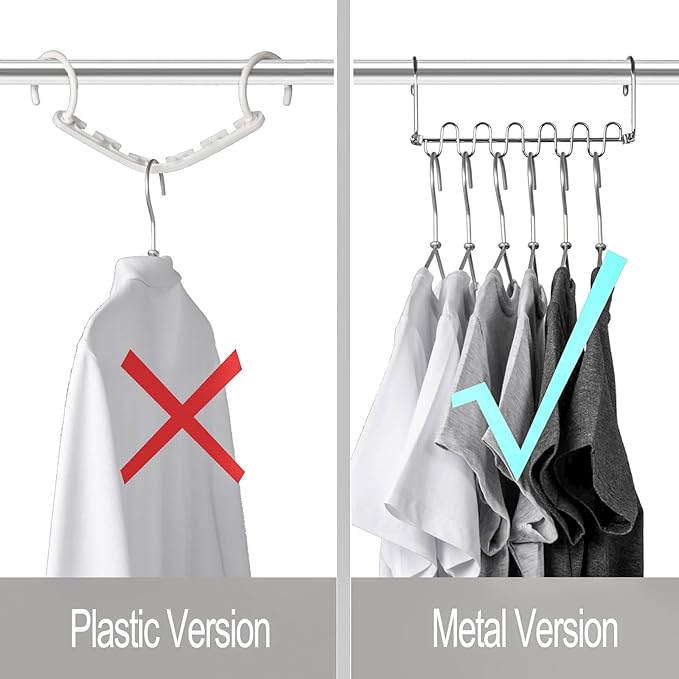 KLEVERISE 12 Pack Metal Space Saving Hangers, Stainless Steel Hangers, Magic Cascading Closet Clothing Hanger Organizer, College Dorm Essentials