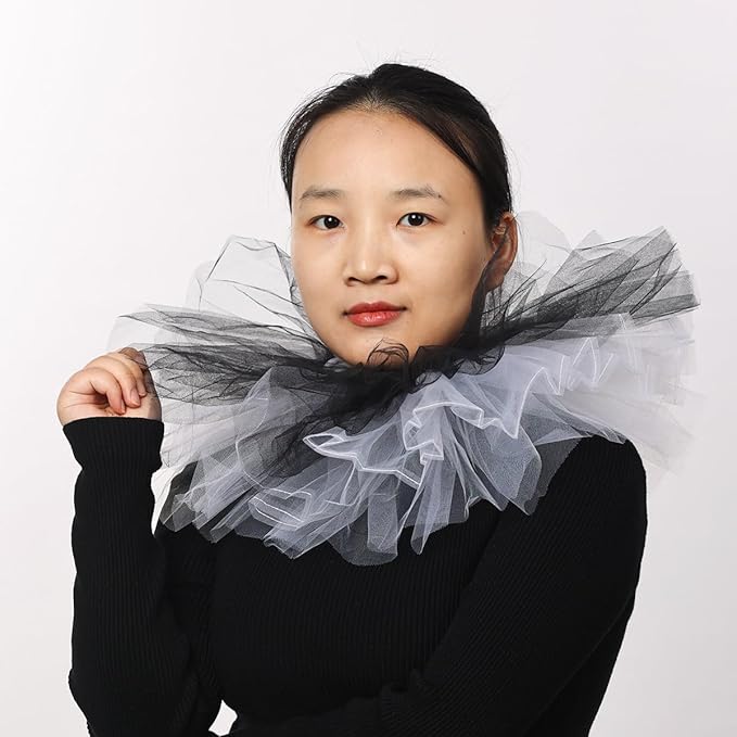 BLESSUME Victorian Retro Mesh Neck Ruff Ruffle Collar Layered Clown Neck Collar