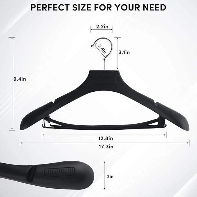 DEDU Suit Hangers for Men 40 Pack, Black Coat Hangers Extra Wide Non Slip Width 17.7", Thick Plastic with Pants Bar & Metal Hook