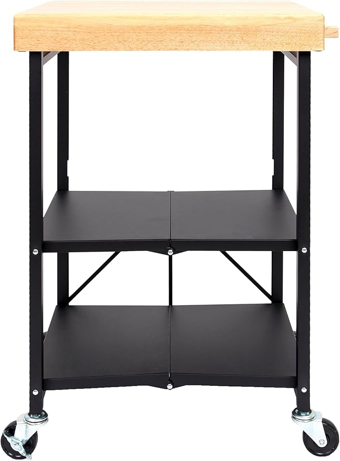 Origami Folding Kitchen Cart on Wheels | for Chefs Outdoor Coffee Wine and Food, Microwave Cart, Kitchen Island on Wheels, Rolling Cart, Kitchen Appliance & Utility Cart | Black with Wood