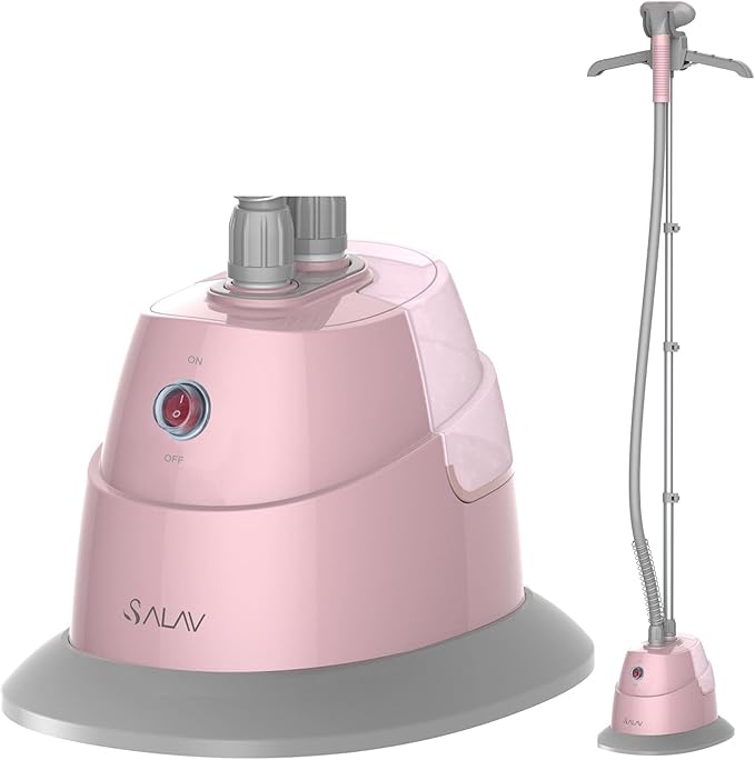 SALAV® GS06-DJA Standing Steamer with Garment Hanger, 1.3L Water Tank for 1 Hour Continuous Steaming, Heats in 45 Seconds, Double-Insulated Steam Hose (Pink)