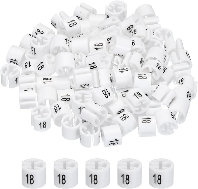 MECCANIXITY Clothes Hanger Marker Colored Hanger Sizer Garment Markers Tag (Number 18, White) for Garment Clothing Color Coding, Pack of 100 Pcs