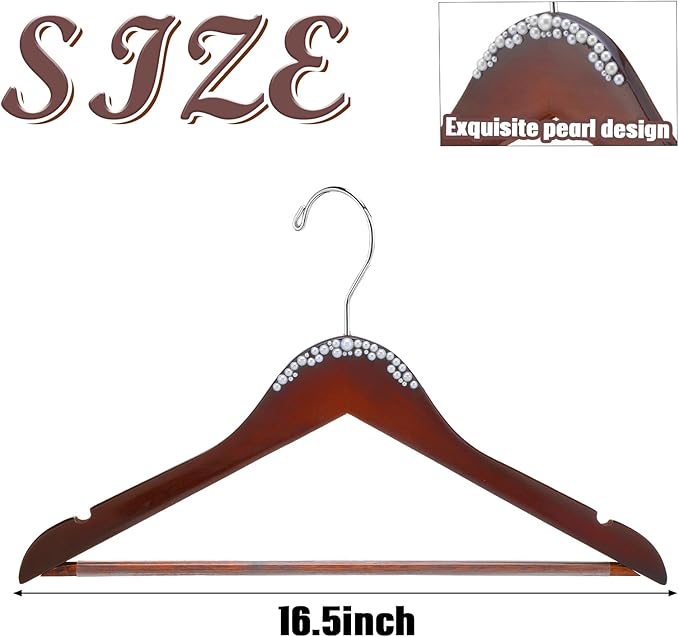5 Pcs Bridal Dress Hanger Wooden Pearl Wedding Dress Bridal Hanger with Pearl Brown Wooden Wedding Party Gift (Walnutcolor,Stylish)