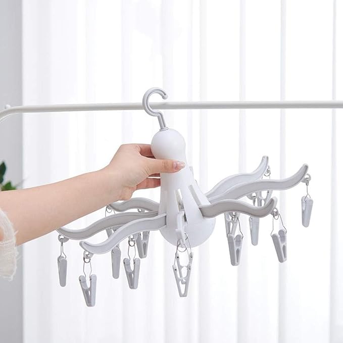 Rogess Octopus Drying Hanger, Clothes Drying Hanger with Clips, Sock Hanger for Drying, 8-Claw Octopus Hanging Dryer with 16 Clips Small Hanger, Travel, Indoor Outdoor use (Pink)