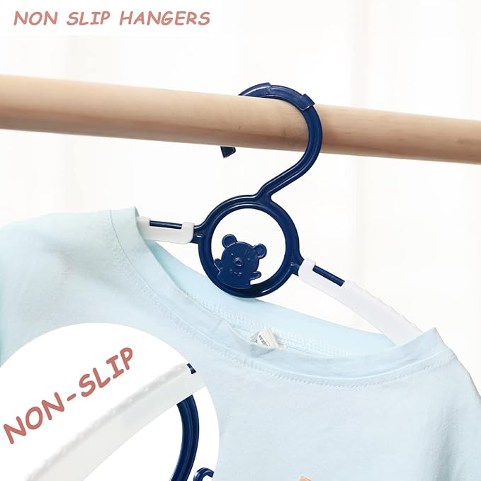 Baby Hangers for Nursery Closet 60 Pack Plastic Kids Clothes Hanger Space Saving Non Slip Extendable Toddler 11-14” Adjustable Hangers Heavy Duty Clothing Infant Hanger Bulk, Deep Blue