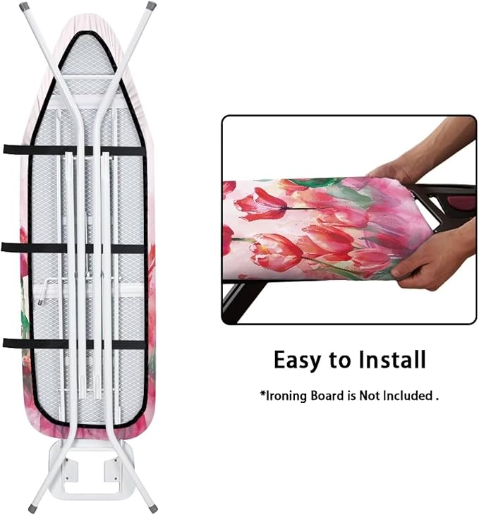Flashideas Red Floral Ironing Board Cover with Elastic Edge Non Stick Scorch Stain Resistant Cover Heavy Duty Iron Pad Covers Standard Boards with Hook and Loop Fastener Strap