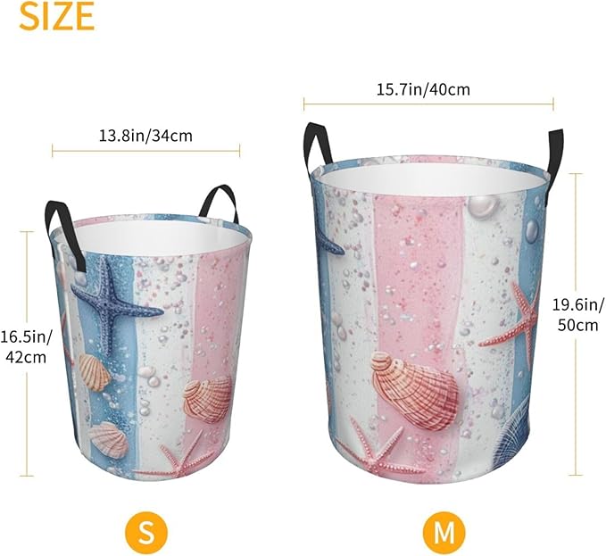 Ocean Seashell And Starfish Print Laundry Basket For Storage Bins Gift Baskets Bedroom Clothes Hamper