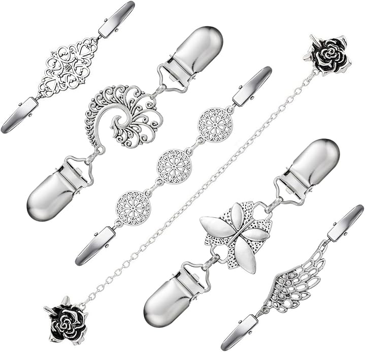Vintage Sweater Clips Shawl Dresses Shirt Clips Retro Cardigan Collar Chain Clips Brooch Pins for Women