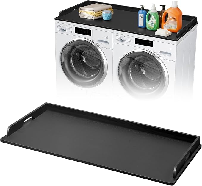 Washer Dryer Countertop 54 x 27.5 MDF Laundry Countertop Topper with Raised Edge, No Install Waterproof Non Slip Washer Dryer Top, Fits Front Load Machines, 200 lb Capacity, Black