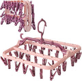 Clothes Drying Racks Foldable Clip Hangers Plastic with 32 Drying Clips Wind-Proof Hook Underwear Hanger for Socks Bras (Pink)