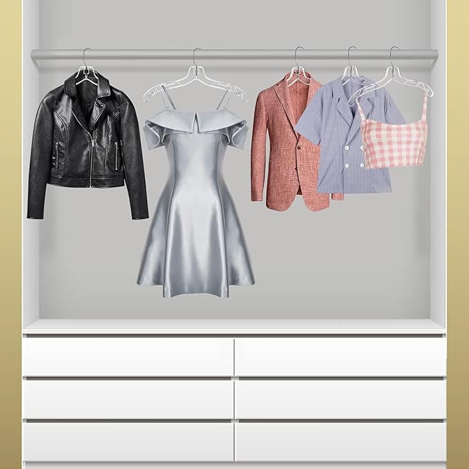 12 Pack Clear Plastic Hangers,Clear Hangers with 360 Swivel Metal Hook,Shirt Hanger Coat Hangers,Heavy Duty Hangers Dress Hangers for Clothes Shirts Dresses,16.7 Inch