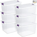 Sterilite 66 Qt ClearView Latch Storage Box, Stackable Bin with Latching Lid, Plastic Container to Organize Clothes in Closet, Clear Base, Lid, (Pack of 6)