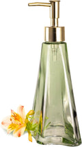 EMPO Vintage Elegant Glass Soap Dispenser, Liquid Soap/Sanitizer/Shampoo Bottle with Golden ABS Pump, Rustic Farmhouse Decor Hand Soap Dispenser Bathroom Accessories (Ripple Yellow-Green)