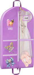 Univivi Dance Garment Bags for Dancers, 3" Gusseted Garment Bags for Dance Costumes with 5 Pockets, 40" Dance Garment Bag with Puppy Pattern for Dance Competitions and Travel (Purple)