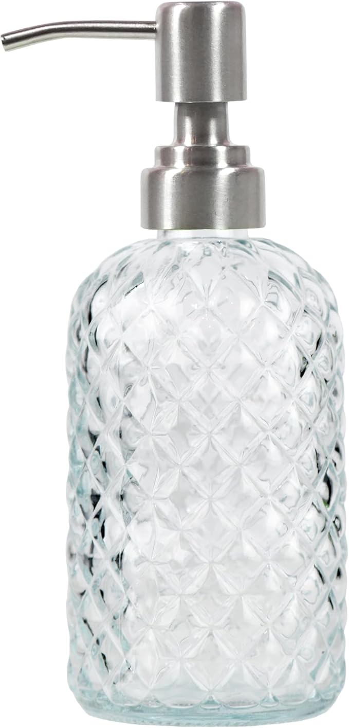 Hand and Dish Soap Dispenser Glass for Bathroom and Kitchen with 304 Stainless Steel Pump (Clear)