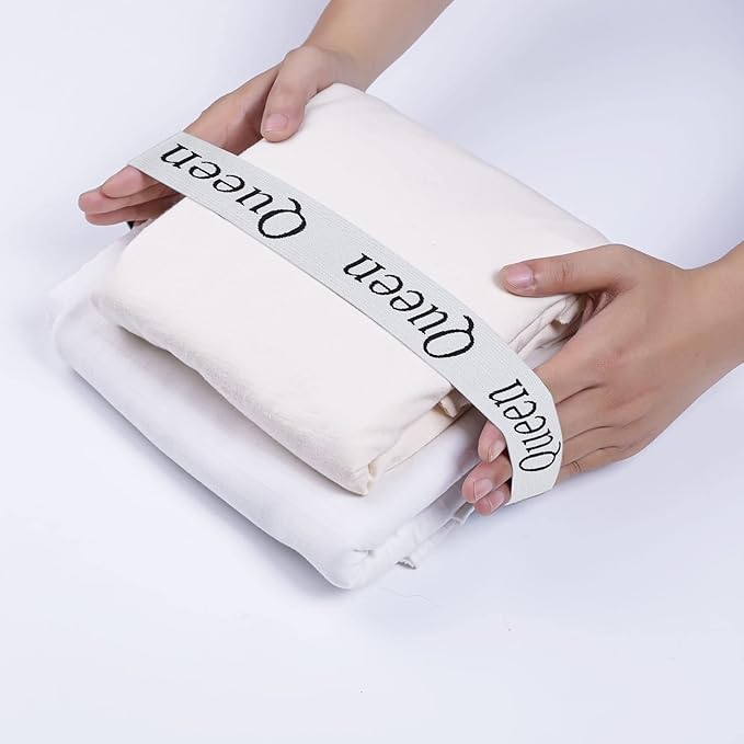 4PCS Bed Sheet Organizer Bands, Storage Labels and Sheet Keepers for Linen Closet - Elastic Bedding Straps for Foldable Bedsheet, Pillow Case, Duvet (Queen)