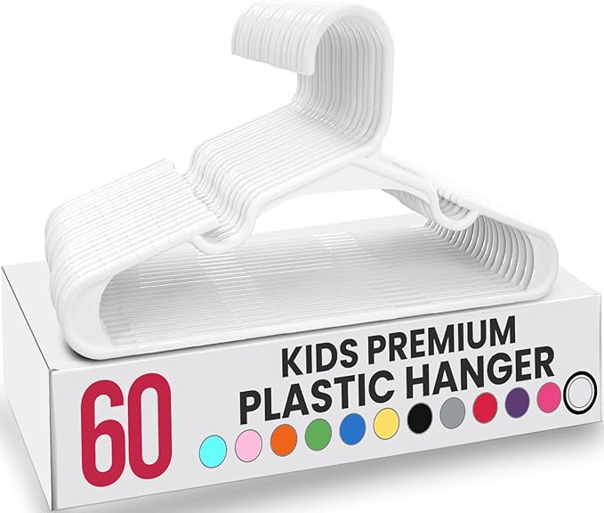 Utopia Home 60 Pack Kids Hangers - 11.5 Inch Plastic Baby Hangers for Closet - Childrens Hanger for Clothes & Infant Hanger for Closet (White)