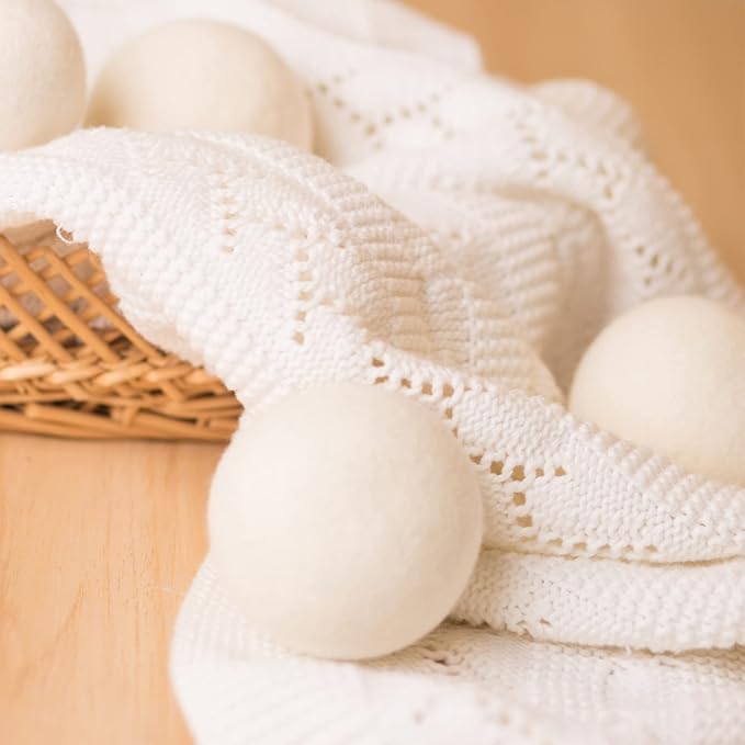 Wool Dryer Balls-Pack of 6,Premium Reusable New Zealand Natural Fabric Softener,Saves Drying Time, Handmade-Upgraded Version(Made of The Latest Shearing)-2.6 Inch