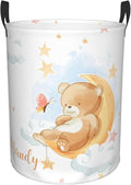 Personalized Laundry Basket for Nursery, Custom Nursery Laundry Hamper with Name, Customize Baby Clothes Circular Hamper for Boys Girls Room Decor, Bear
