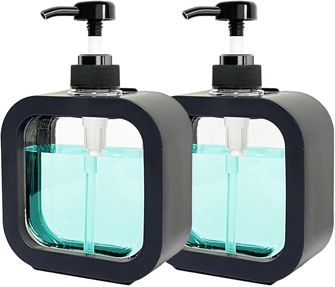 Hand Soap Dispenser for Bathroom, Modern Dish Soap Dispenser for Kitchen Sink, Liquid Soap Container with Pump, Clear Plastic Soap Pump Bottles (2 Packs,10oz, Black)