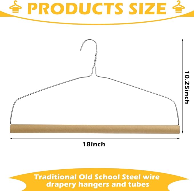 20 Set Dry Cleaner Hangers - 18" Drapery & Tablecloth Hangers with Strong 10.5 Gauge Wire for Heavy Items