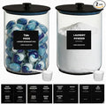 2 Pack 1 Gallon Glass Laundry Detergent Dispenser for Powder, 4L Large Laundry Pods Holder with Hygienic Plastic Lids & Metal Rim, Airtight Glass Canister Set with Scoops & Labels, Black