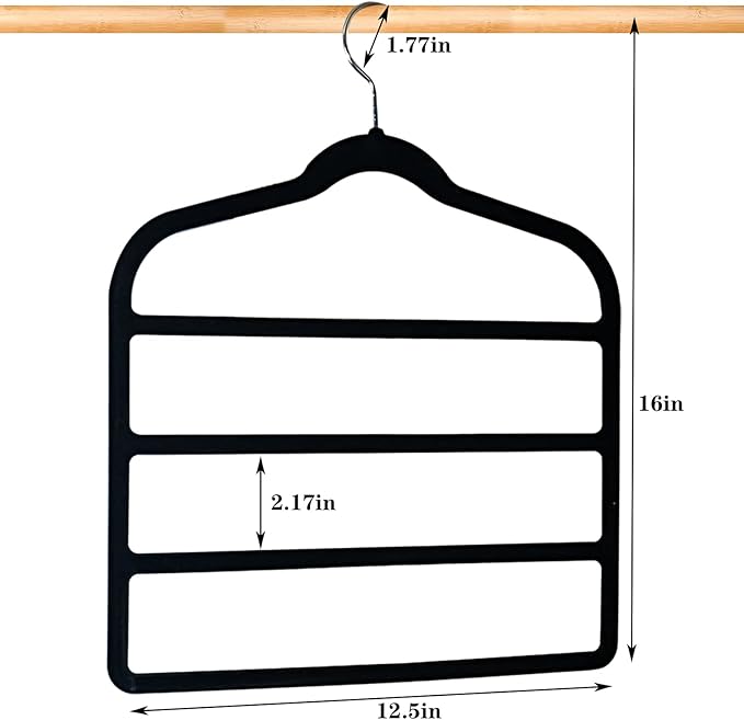 Velvet Pants Hangers Space Saving Hangers Closet Organizer for Jeans Slack Trousers Scarf Tie Pants Rack Leggings Hanger Non-Slip Hangers Multiple Clothes Holder (Black, 3)