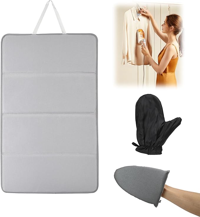 BestYiJo Foldable Steamer Board for Clothes with Heat-Resistant Glove & Handheld Ironing Pad, Hanging Ironing Board, Easier Steaming with Handheld Steamers, Can Also be Used Flat