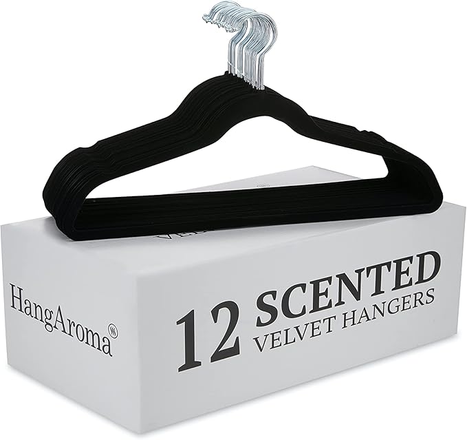 Non-Slip Scented Velvet Hangers - Heavy Duty Clothes Hanger - Ultra Thin Space Saving 360 Degree Swivel Hook - Ideal for Coats, Jackets, Pants, & Dress - Mint - 12 Pack