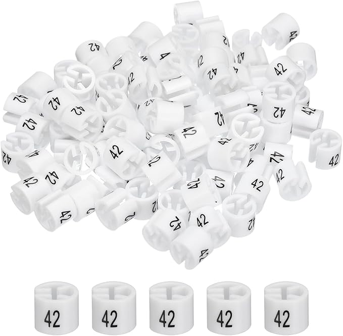 MECCANIXITY Clothes Hanger Marker Colored Hanger Sizer Garment Markers Tag (Number 42, White) for Garment Clothing Color Coding, Pack of 100 Pcs