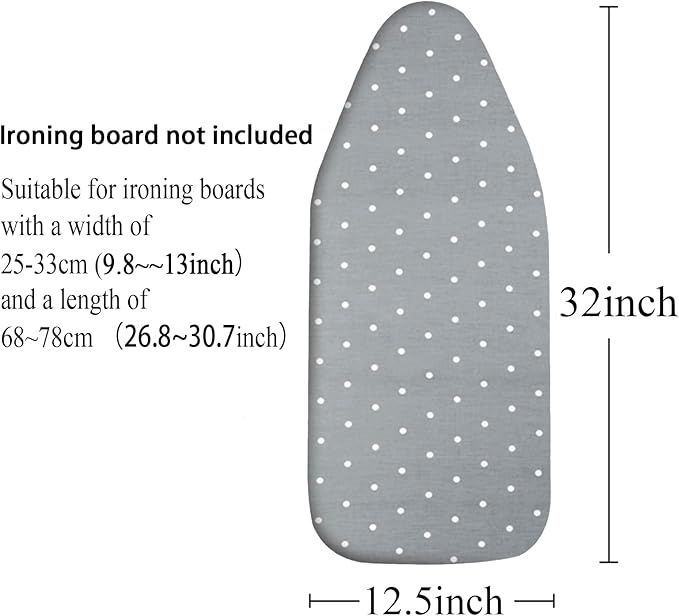 Small Ironing Board Cover Scorch Resistant, Table top Ironing Board Cover with Padding Heat Reflective Heavy Duty Pad (Gray dot, 12.5"x32")