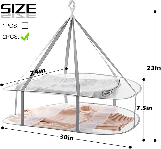 2 Tier Folding Mesh Clothes Drying Rack with Internal Fixation Stackable Sweater Drying Rack Portable Hanging Laundry Rack for Sweater,T-Shirt,Delicates,Swimsuit (2 Pack)