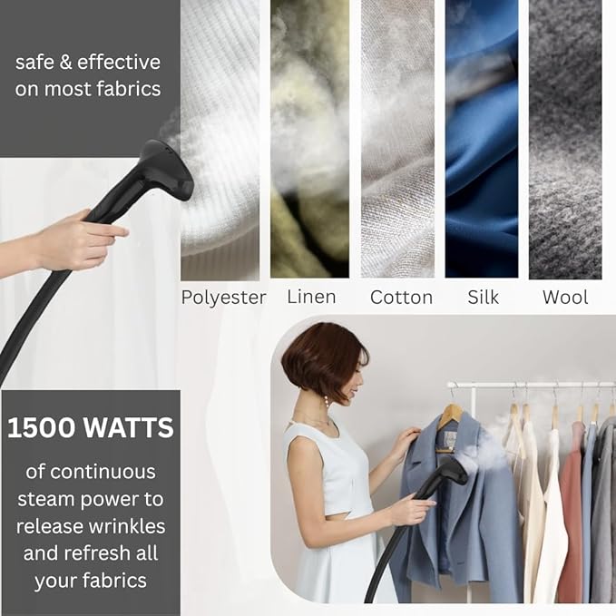 SALAV® GS18-DJ Standing Garment Steamer with Roll Wheels for Easy Movement, 1.8L Water Tank for 1 Hour Continuous Steaming, Adjustable Pole for Storage, Includes Descaler Packet, 1500 watts (Renewed)