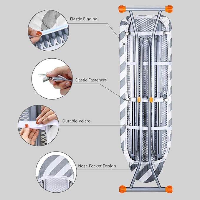 SheeChung Over The Door Ironing Board Cover 14x42 Inch,Thick Iron Covers with Fastener Straps & Pull Bungee Cord,Durable 3 Layers Scorch & Stain Resistant Padded Door Ironing Board Cover