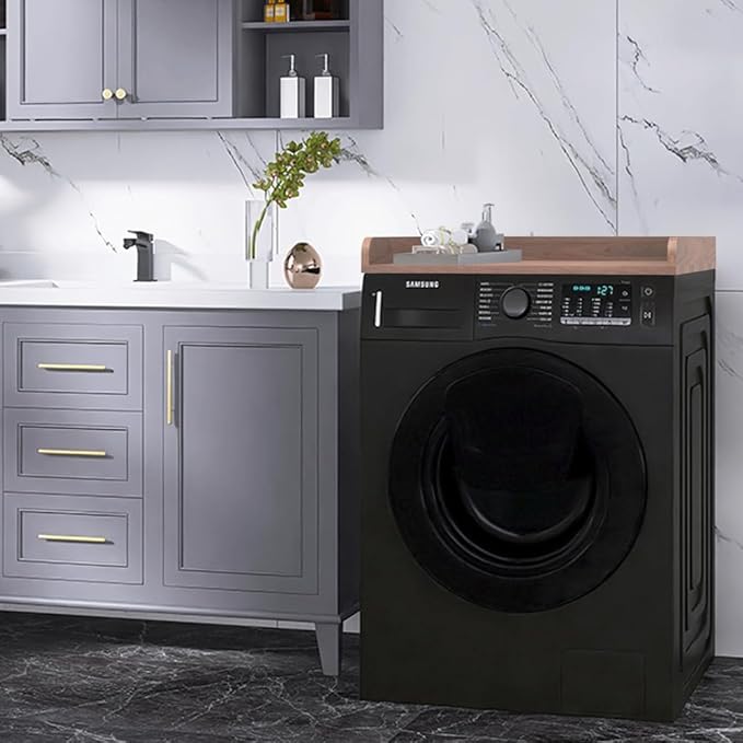 Washer Dryer Countertop Only, 27.5" x 27.5" Laundry Room Countertop for Folding, Washer and Dryer Countertop Single with Non-Slip Pads, Easy Install Washer and Dryer Topper with Edge Rails Walnut