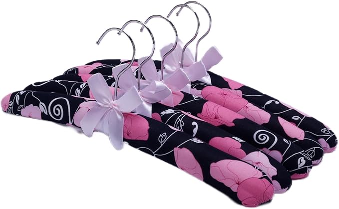 Anti-Slip Satin Padded Clothes Hangers with Rotatable Hooks No Shoulder Bump for Women Heavy Sweaters, Coats, Suits (1, Pink/Black)