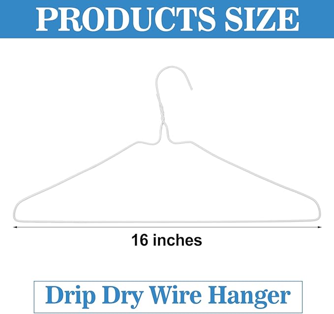50 Pack Drip Dry Wire Hanger Bulk 16 Inch Galvanized Steel Clothes Coat Hangers with Plastic Coating Dry Cleaner Suit Holders for Home Caped Clothing (White)