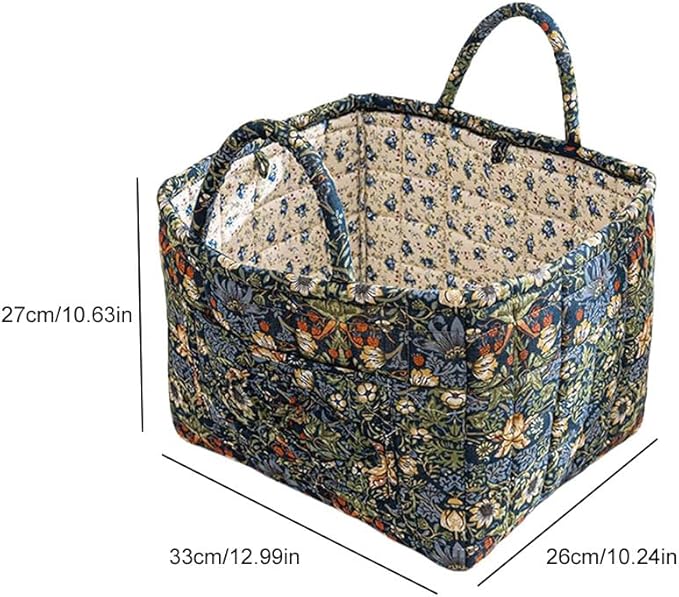 Quilted Fabric Basket Car Storage Basket Boho Floral Laundry Hamper for Nursery Bedroom & Living Room | Organize Clothes Toys